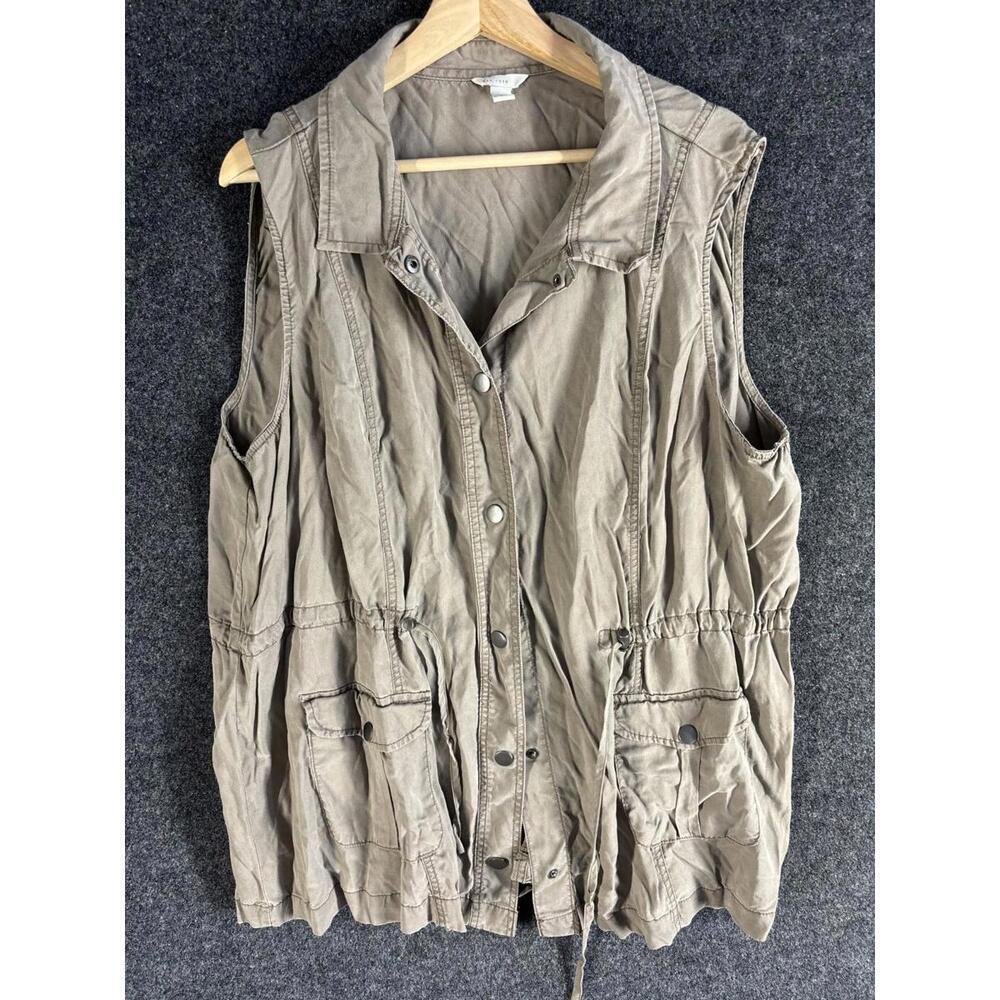 Cato Vest Women 22/24W Plus Gray Button Up Collared Sleeveless Pockets Casual